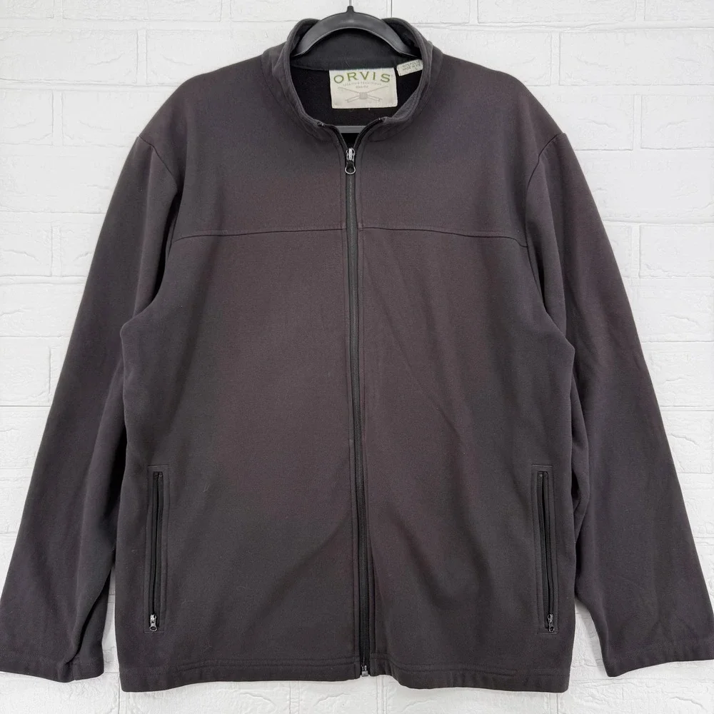 Orvis Full Zip Fleece Jacket Mens L Gray Mock Neck Outdoor Casual Layering